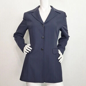Tahari Blue Preppy Business Wool Blend 3 Button Notched Blazer Jacket Size 10
